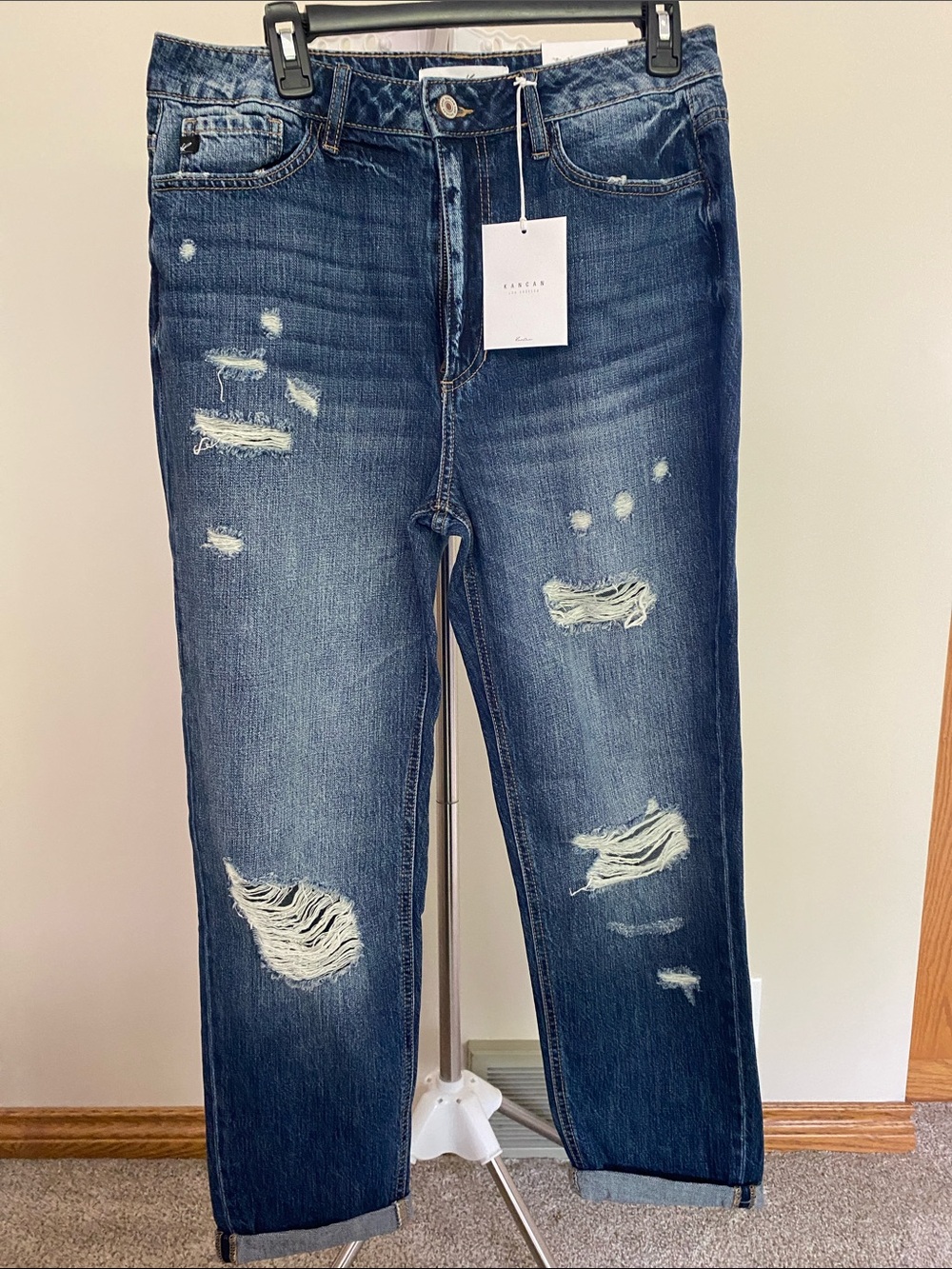 Distressed Dark Blue Women's Relaxed KanCan Jeans